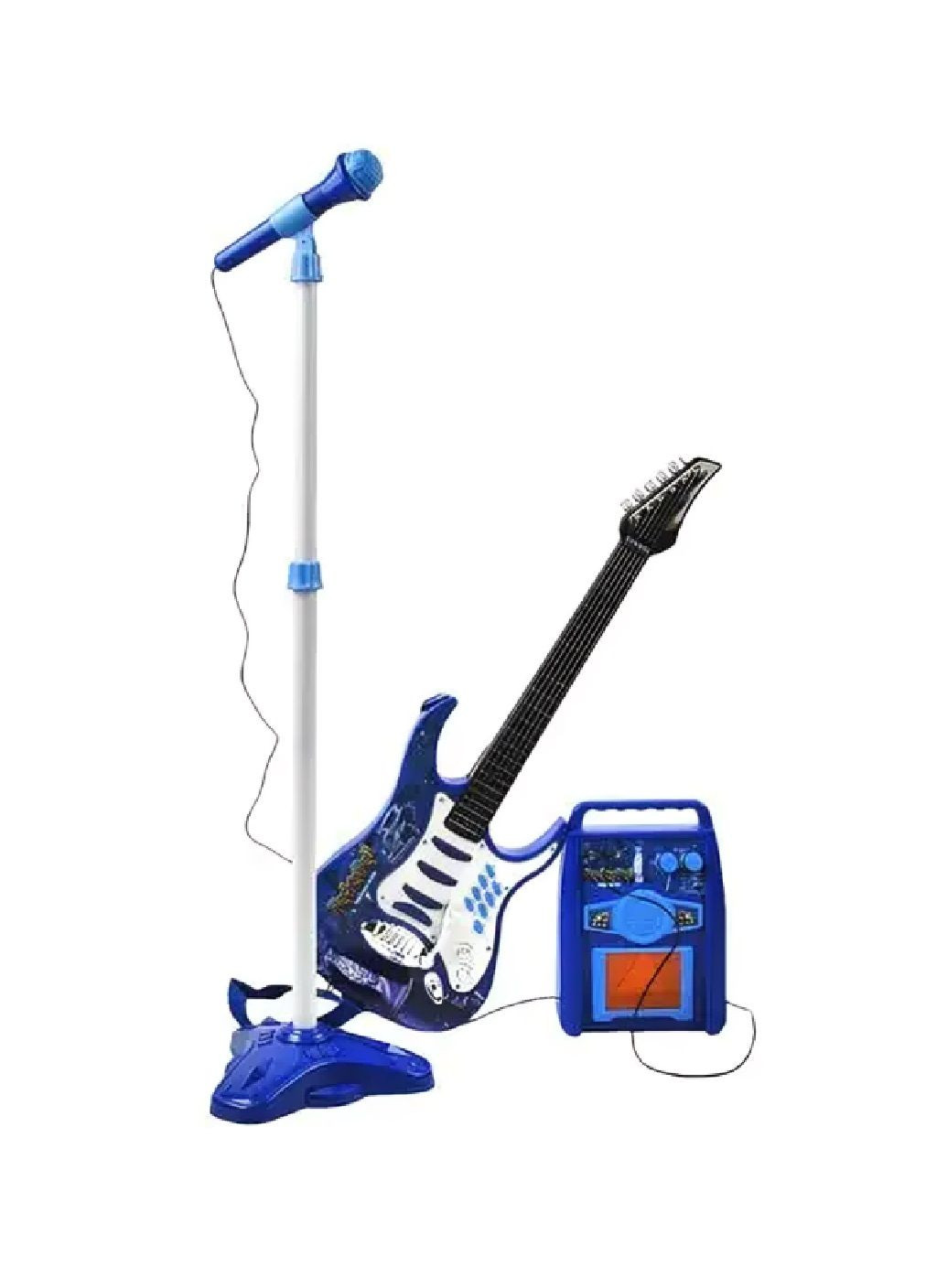 Дитячий набір електрогітара з мікрофоном підсилювачем MP3 входом миготливими вогнями роботою від батарейок (480352-Prob) Синя Unbranded (334058381)