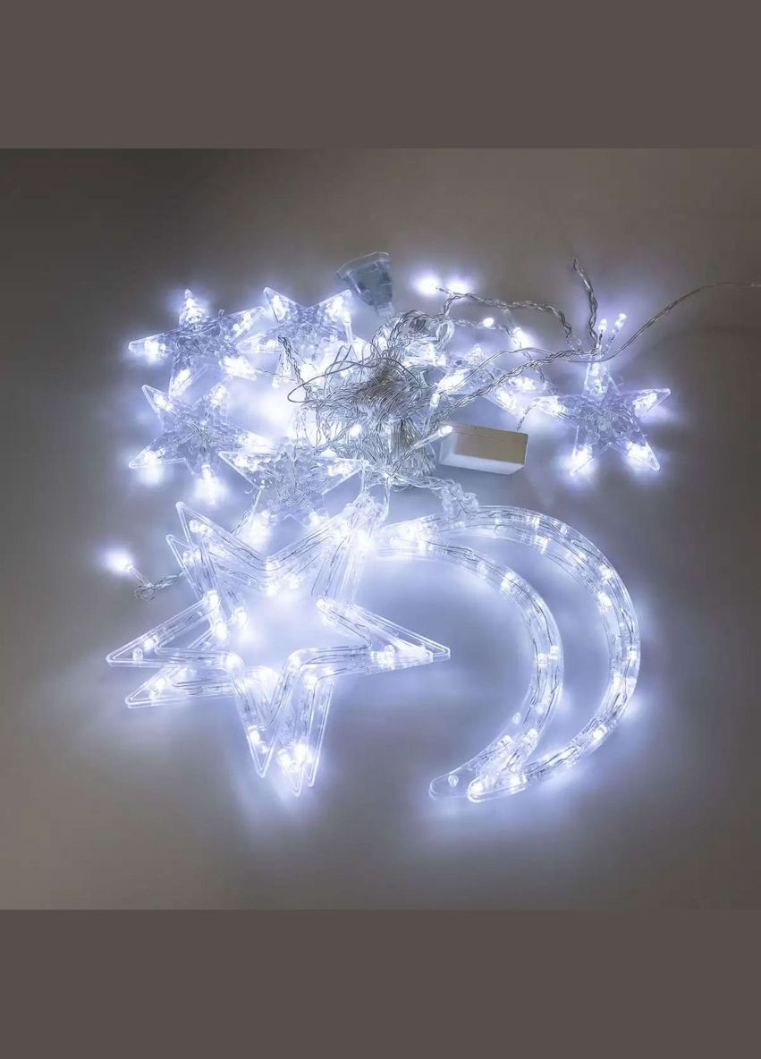 Гирлянда-штора Луна и звезды размер 3*0,9 м 12 фигур, белый GarlandoPro (328604333)