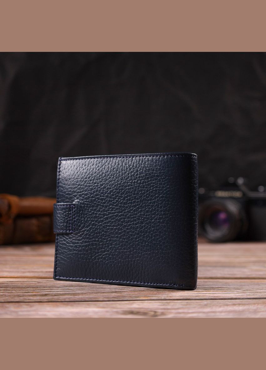 Практичний чоловічий гаманець із натуральної зернистої шкіри 21879 Синій Canpellini (298571500)