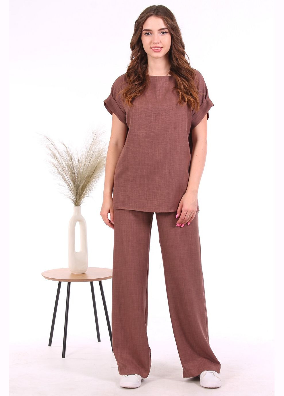 Костюм жіночий 0543 меланж льон коричневий Актуаль (335007133)