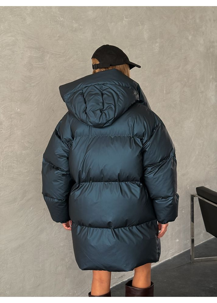 Темно-синя зимня жіноча куртка prada з кишенями і капюшоном (mil590) milirud