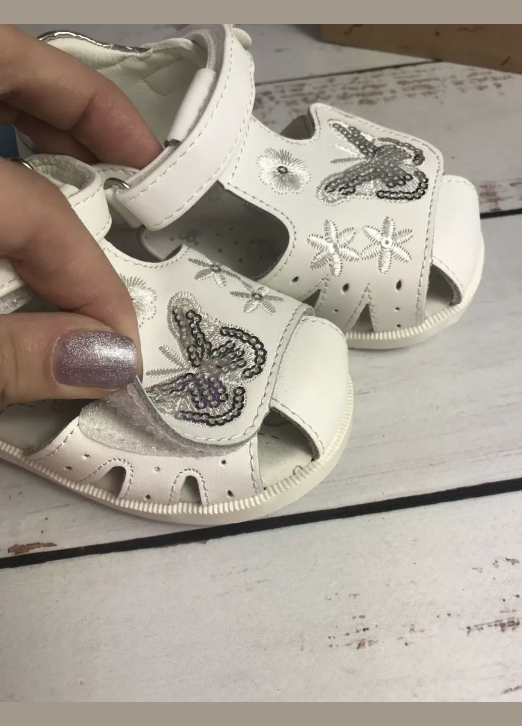 Белые босоножки детские для девочки белый (551) Weestep с бисером