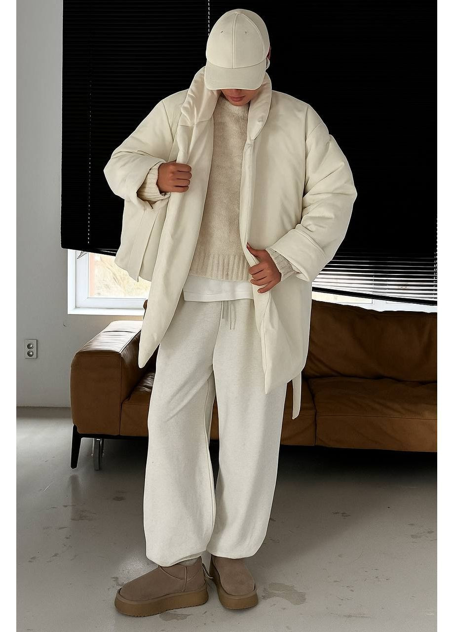 Молочная зимняя женская теплая куртка на запах KaraMix