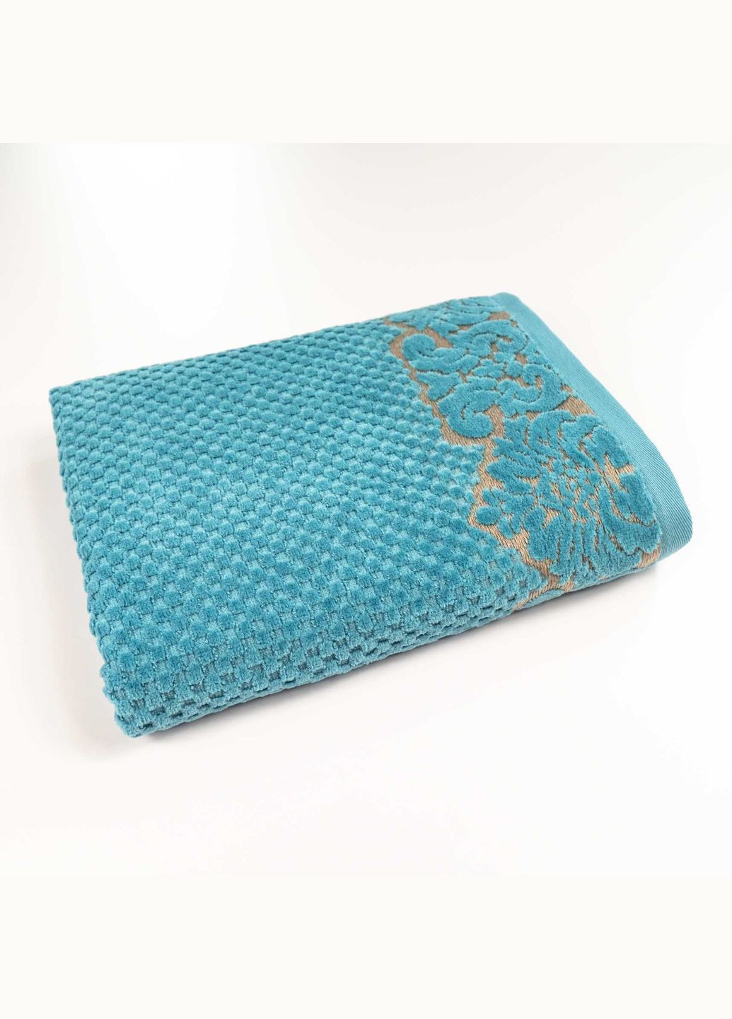 Рушник махровий середній 50x90см Damask Преміум якості Жакардовий з велюром 550г/м2 (Смарагдовий) GM Textile сіро-синій