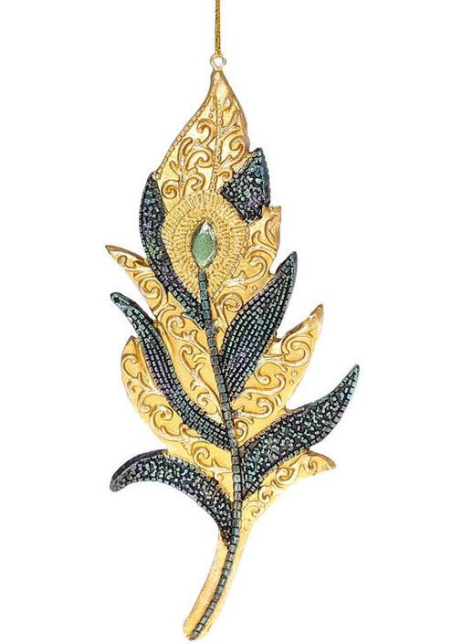 Набір 4 підвісні фігурки "Перо Павича", 8х1х18см, темно-синій з золотом Bona (372175755)