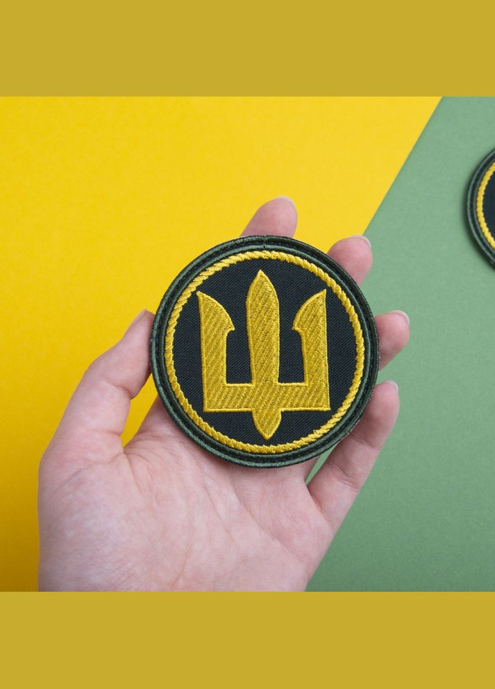 Шеврон на липучці Тризуб України 8 см хакі вишитий патч нашивка IDEIA (275869674)