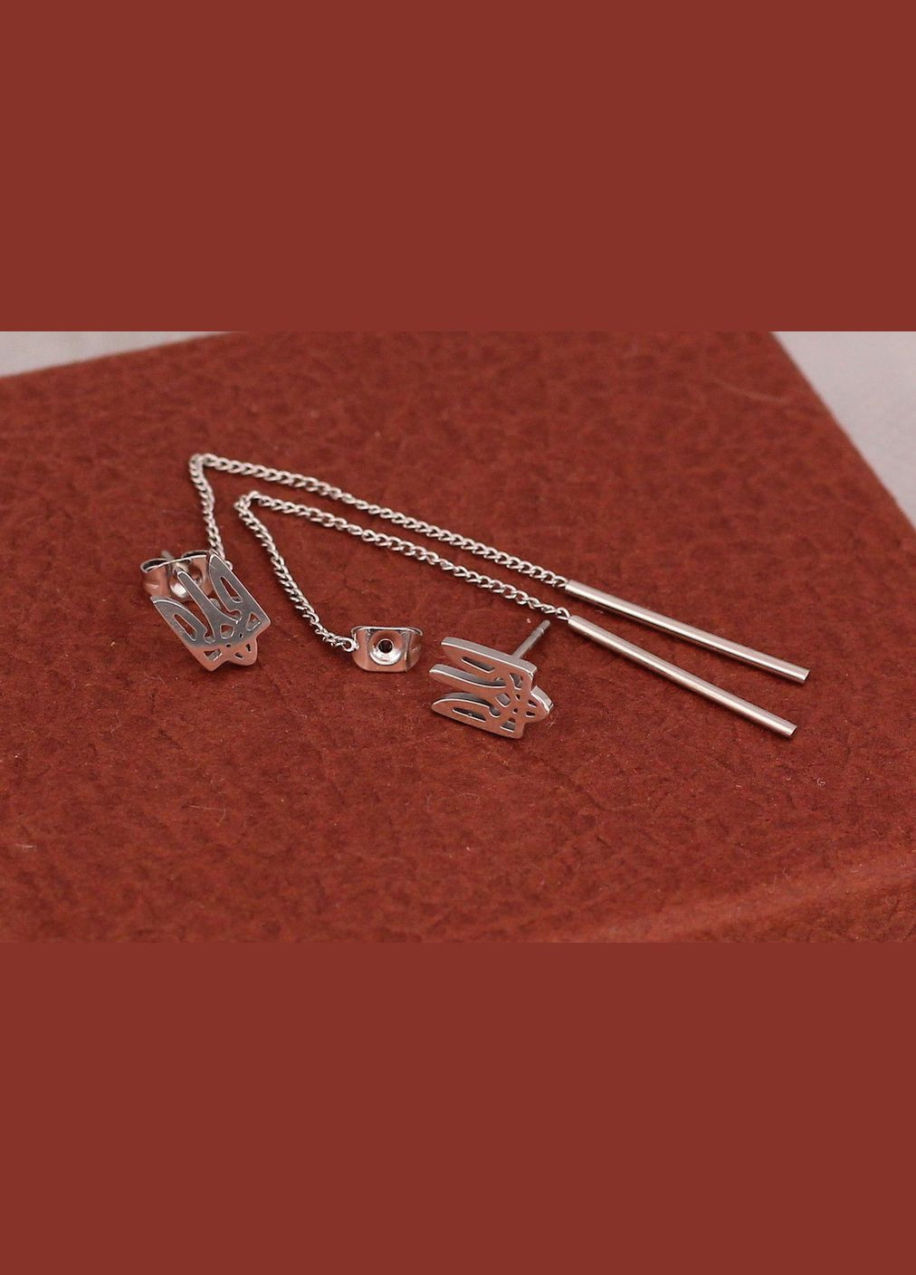 Сережки гвоздики підвіски герб трезуб 6.5 см сріблясті Xuping Jewelry (316433497)