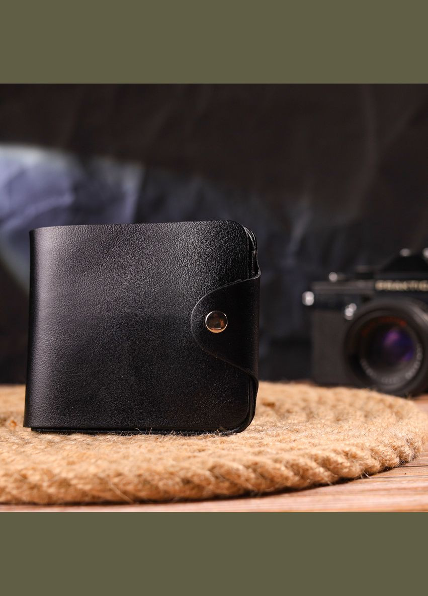 Містке чоловіче портмоне в два складення з натуральної гладкої шкіри 21573 Чорне Canpellini (331911161)