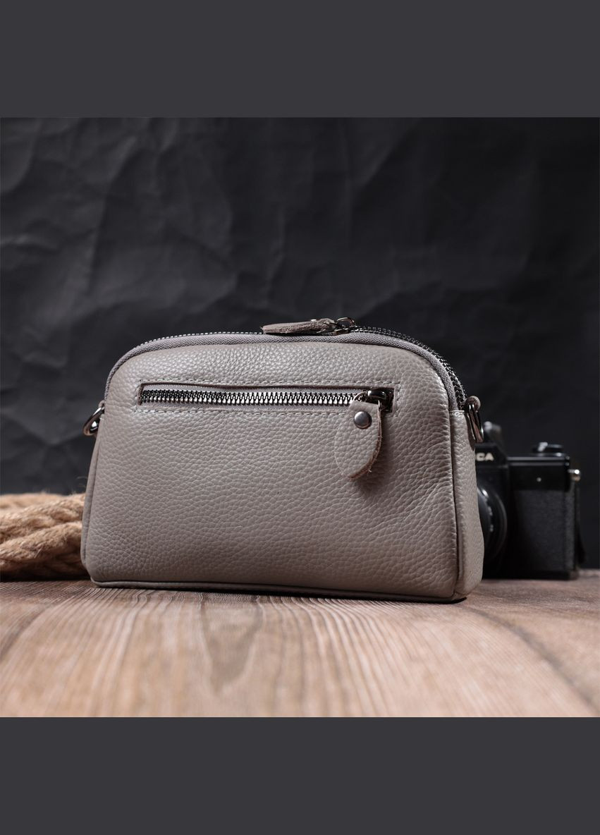 Зручна сумка жіноча прошита ромбами на лицьовій стороні з натуральної шкіри сірий 19,5х12,5х7 см 22810 Vintage (329197968)