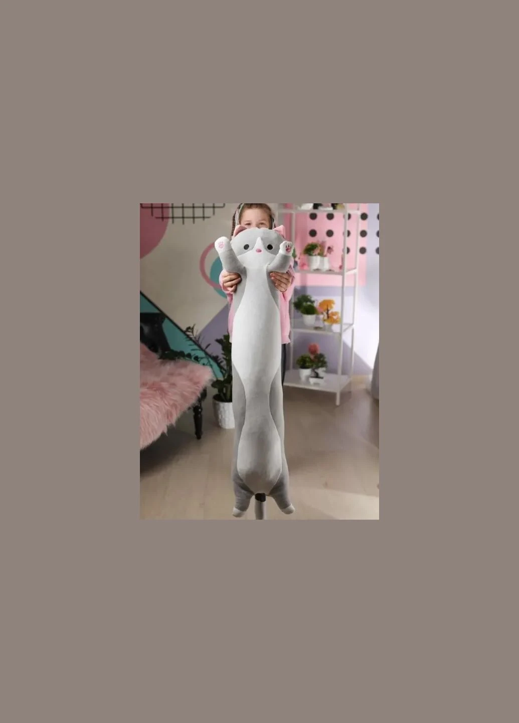 М'яка Іграшка Кіт Довгий 90см Подушка Обнімашка Сірий Kipo (328087821)