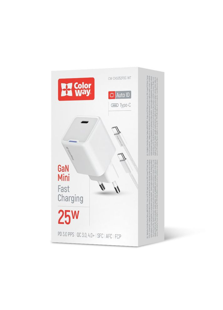 Сетевое зарядное устройство GaN Mini 25W PD Port PPS USB-C+кабель Type-C White Colorway (341089659)