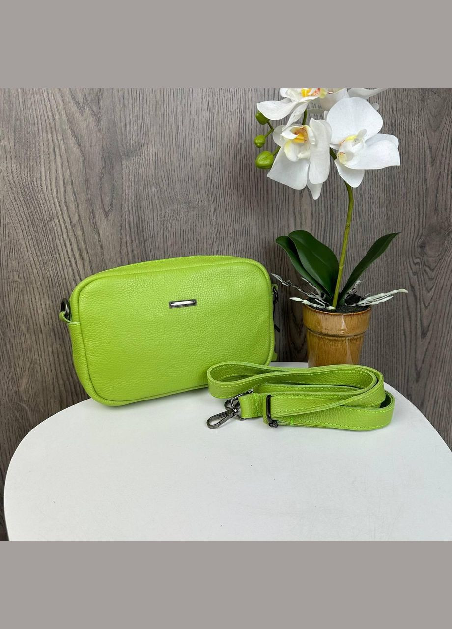 Кожаная мини сумочка на плечо с молнией и металлической фурнитурой салатовая (sku_1595С) No Brand (330576731)