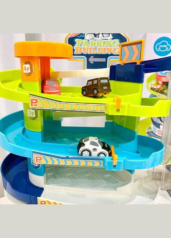 Дитячий музичний гараж для машинок T103-77A з автоматичним підйомником 3 поверхи, 4 машинки Fun Game (327797239)