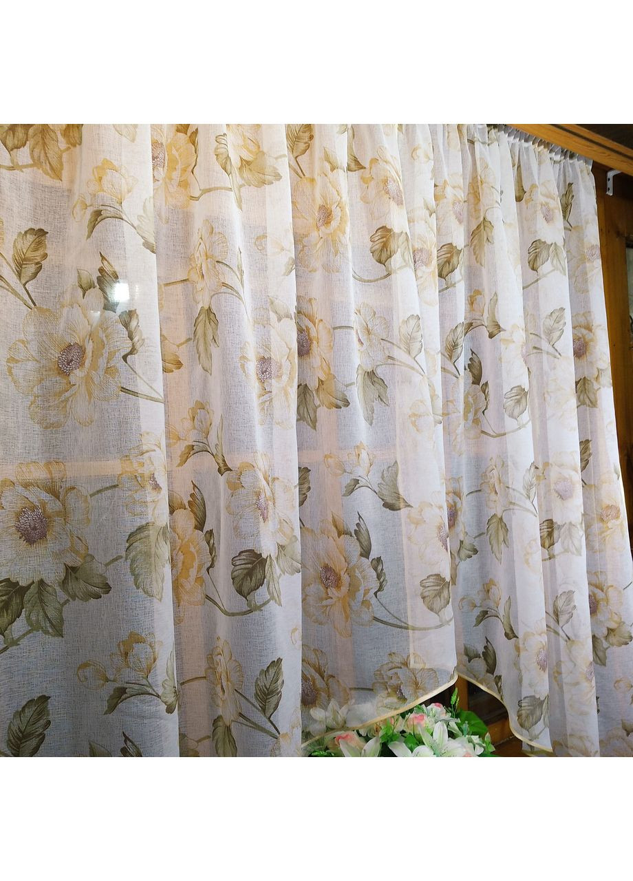 Фіранка коротка готова Летиція жовта піонія з розрізом No Brand (372133911)