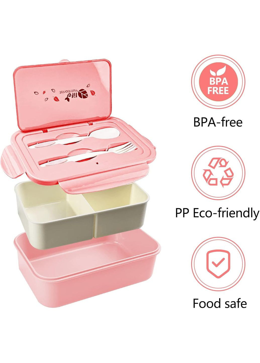 Герметичний пластиковий ланч-бокс із ложкою та виделкою LIFE 1400 мл, рожевий More (317253893)