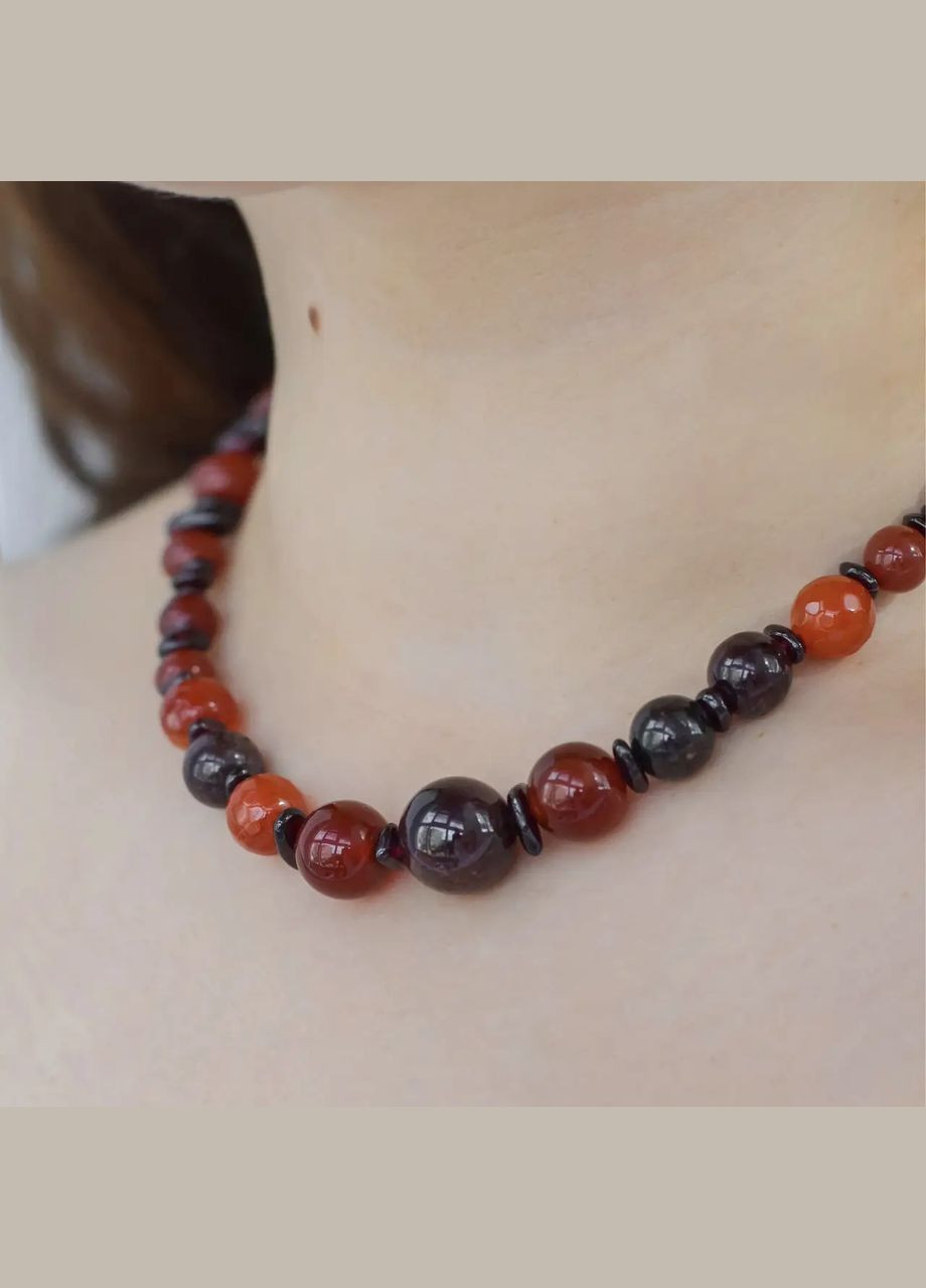 Бусы натуральный Сердолик + Гранат, фур-ра гип-ный сплав цвет золото d-14-4мм+- L-41-46см No Brand гранат, сердолик латунь золото (303630138)