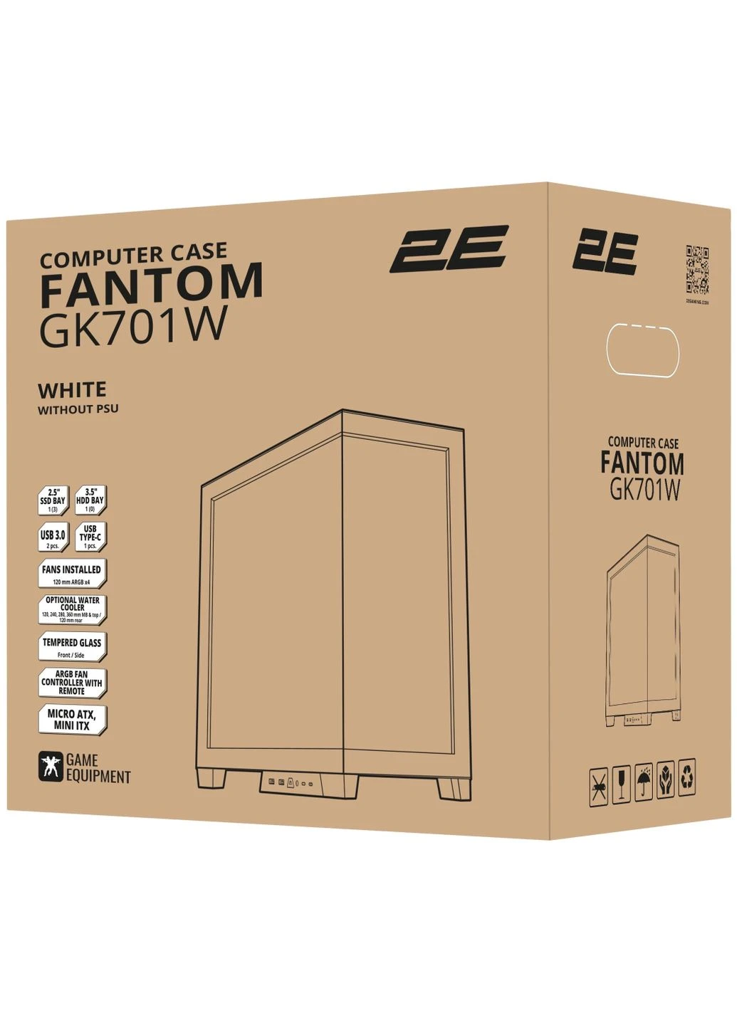 Корпус Gaming Fantom Tempered Glass без БП (-GK701W) White 2E (402839468)