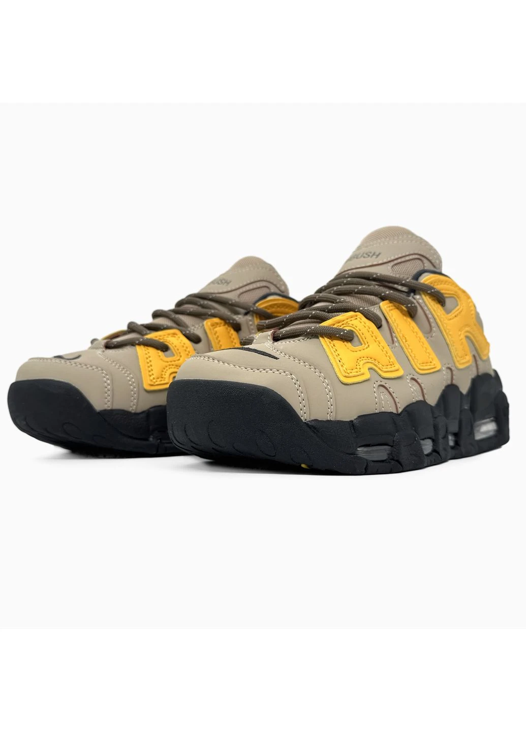 Черные демисезонные кроссовки мужские nike air more uptempo 96 brown / black / yellow найк аир мор аптемпо No Brand