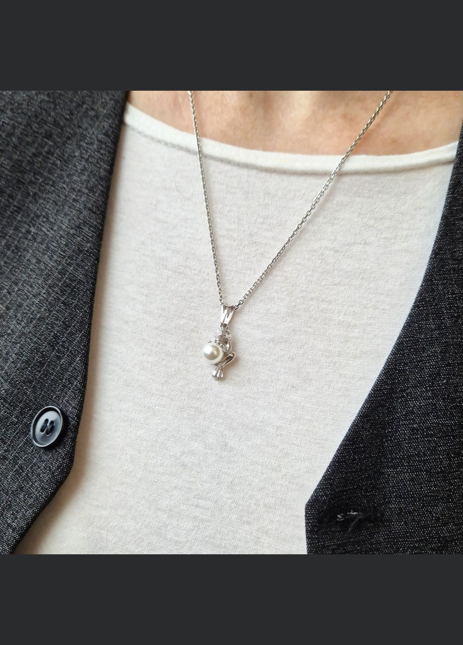 Серебряная подвеска кулон Лягушка с Жемчугом серебро 925 пробы Родированное 3082r 4.20г No Brand (322426371)