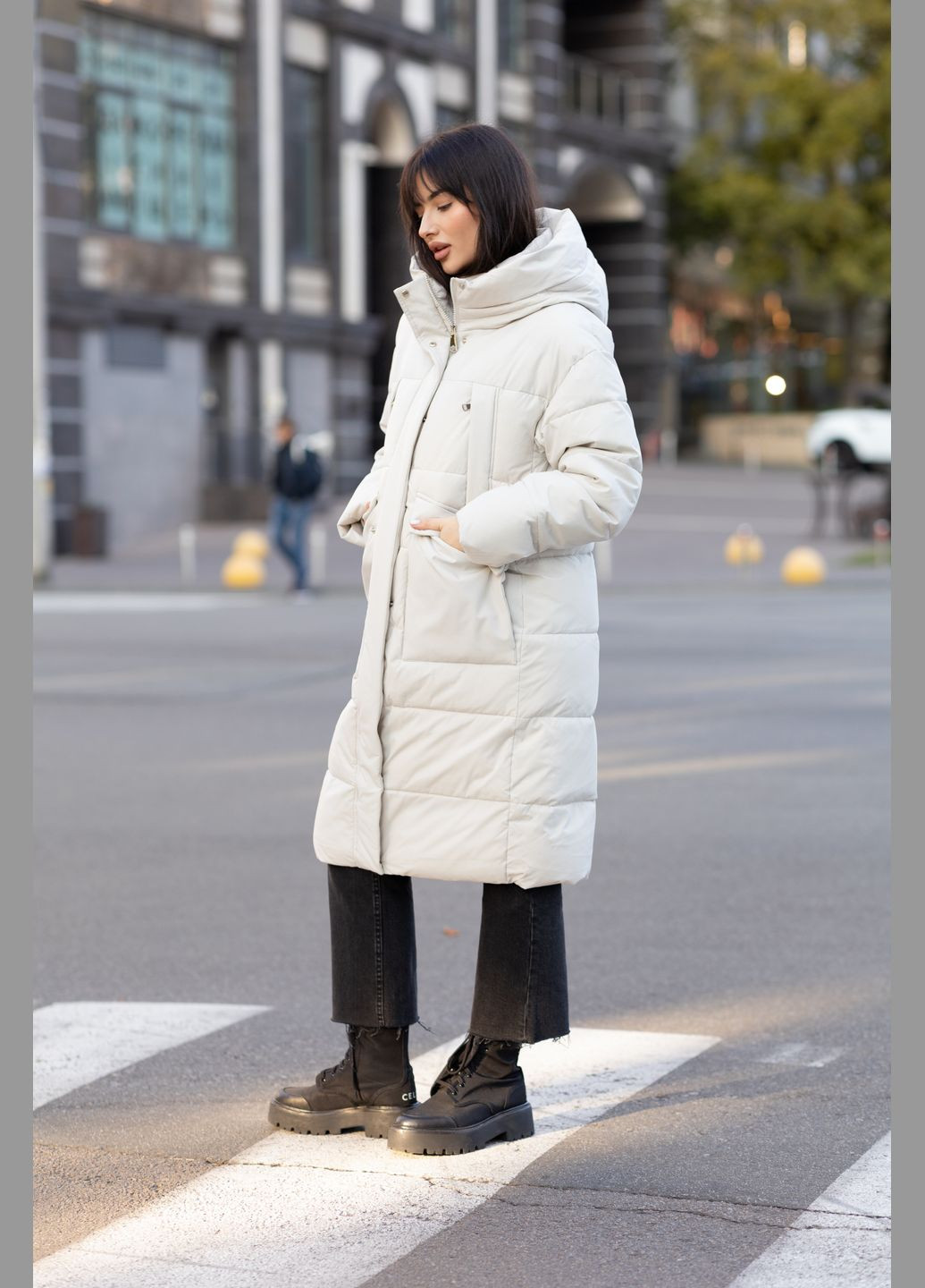 Сіро-бежеве зимнє Жіноче зимове пальто 35538 Lusskiri