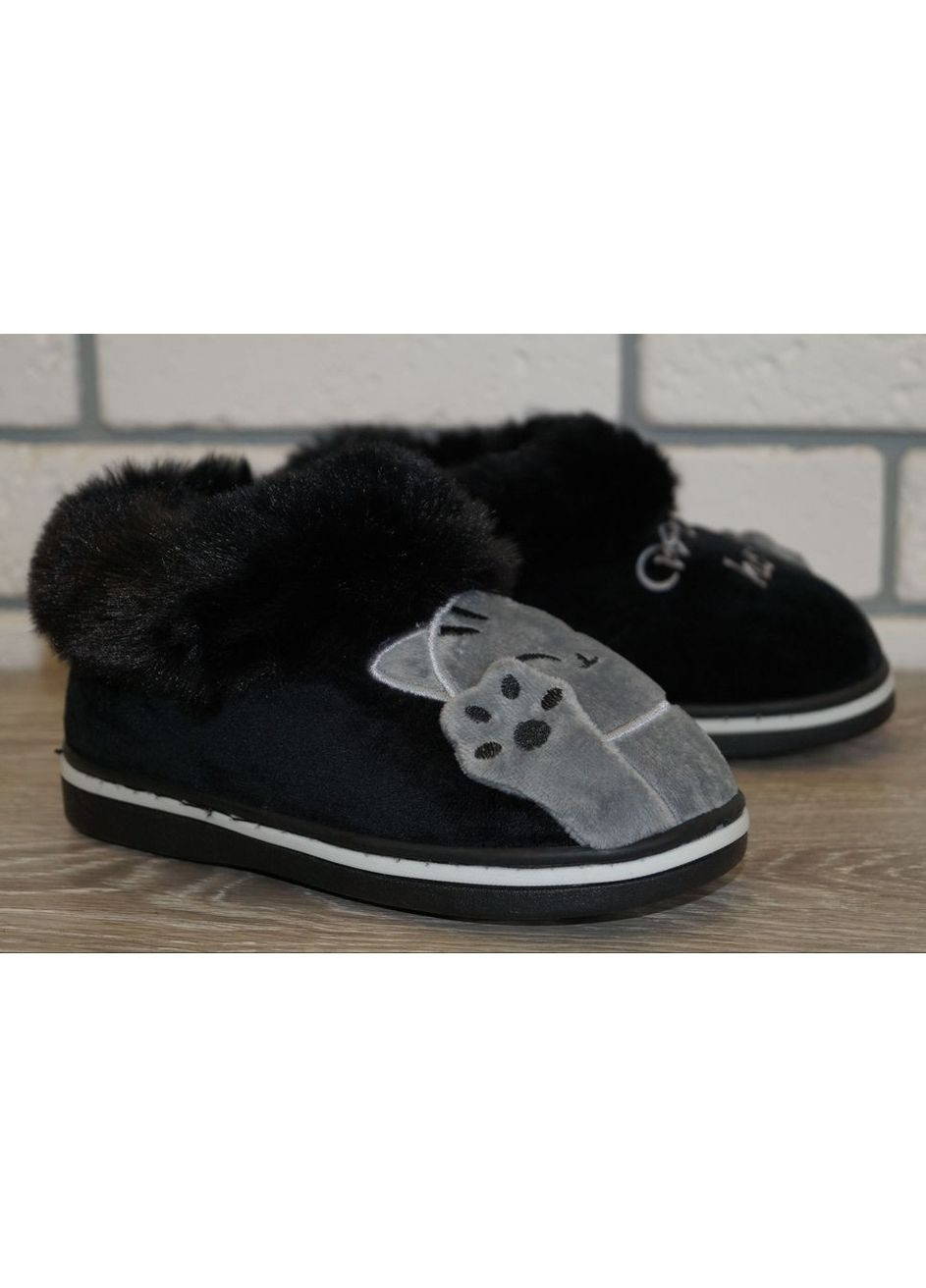 Тапочки дитячі Чуні з милим котиком чорні з сірим Lion (285710594)
