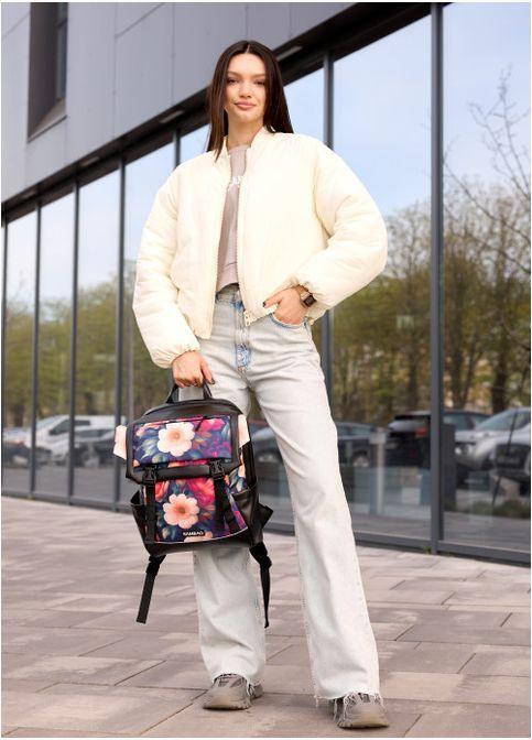 Жіночий рюкзак Aura чорний з принтом "MAGENTA FLOWERS" Sambag (302519077)