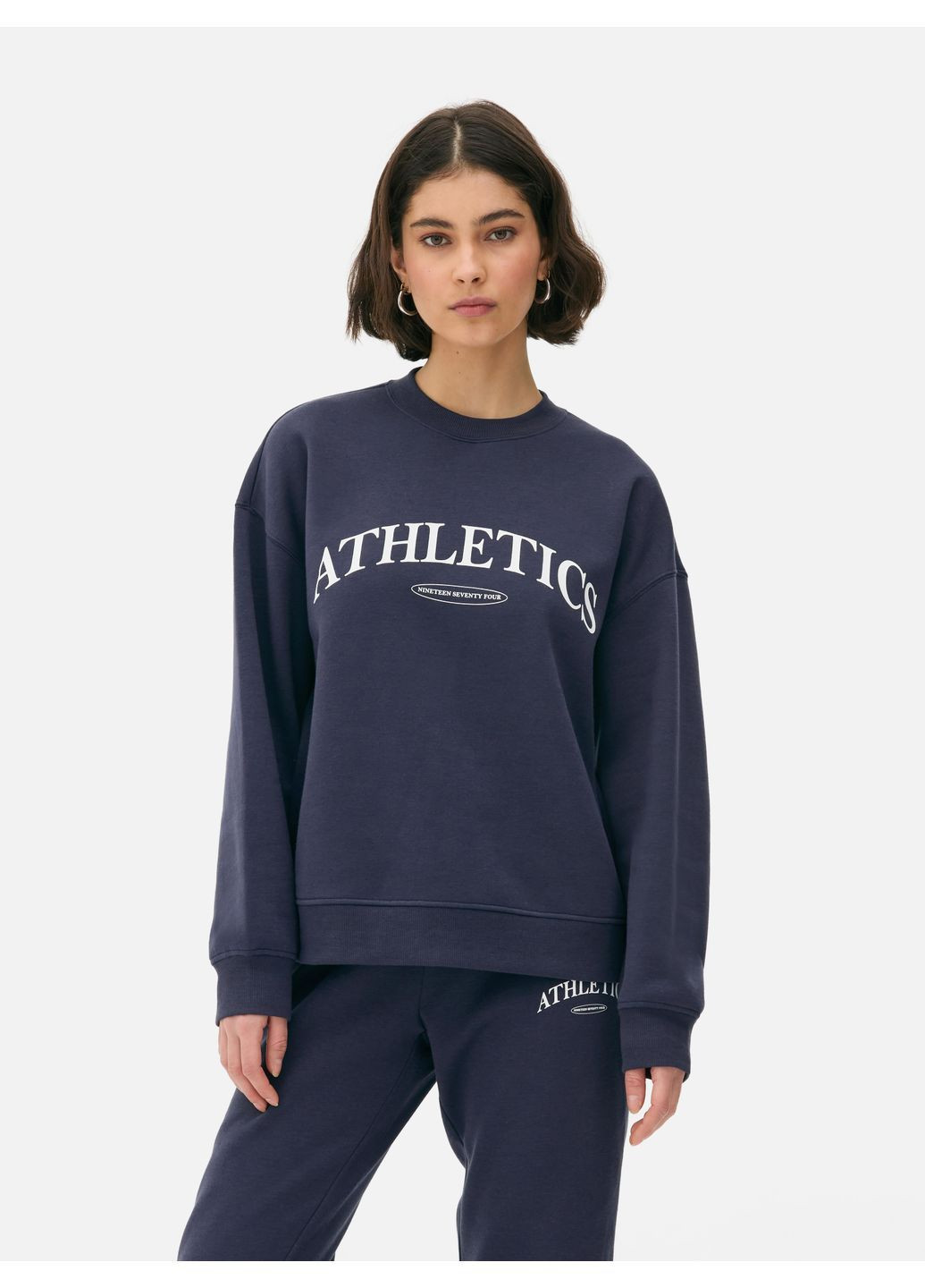 Темно-синий свитшот флис,темно-синий с принтом, Primark (368151126)