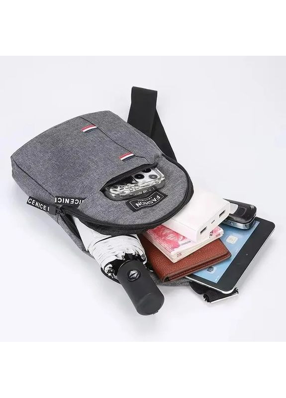 Мужская нагрудная сумка – 17×5×30 см, вместительная кроссбоди-сумка для спорта и прогулок Серая No Brand (370706019)