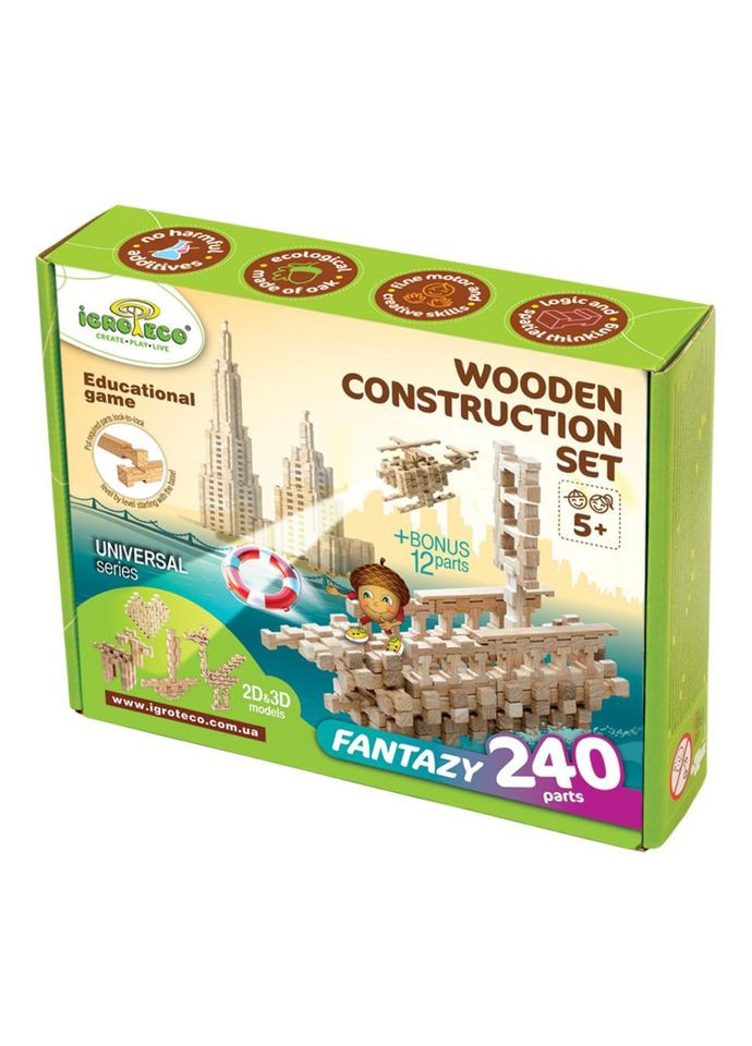 Деревянный конструктор "Фантазия" Igroteco 900033, 240 деталей No Brand (330608869)