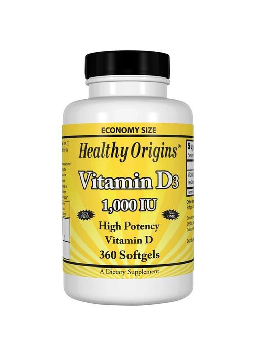 Витамины и минералы Vitamin D3 1000 IU, 360 капсул Healthy Origins (333996818)
