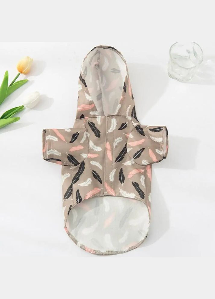 Дощовик для собак з капюшоном і принтом пір'я S розмір No Brand (299840622)