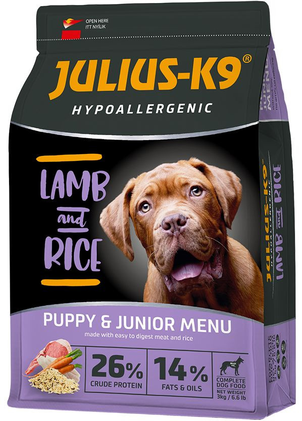 Сухий гіпоалергенний корм для цуценят вищої якості LAMB and RICE Puppy & Junior Menu З ягнятком та рисом 3 кг (5998274312743) Julius-K9 (293276952)