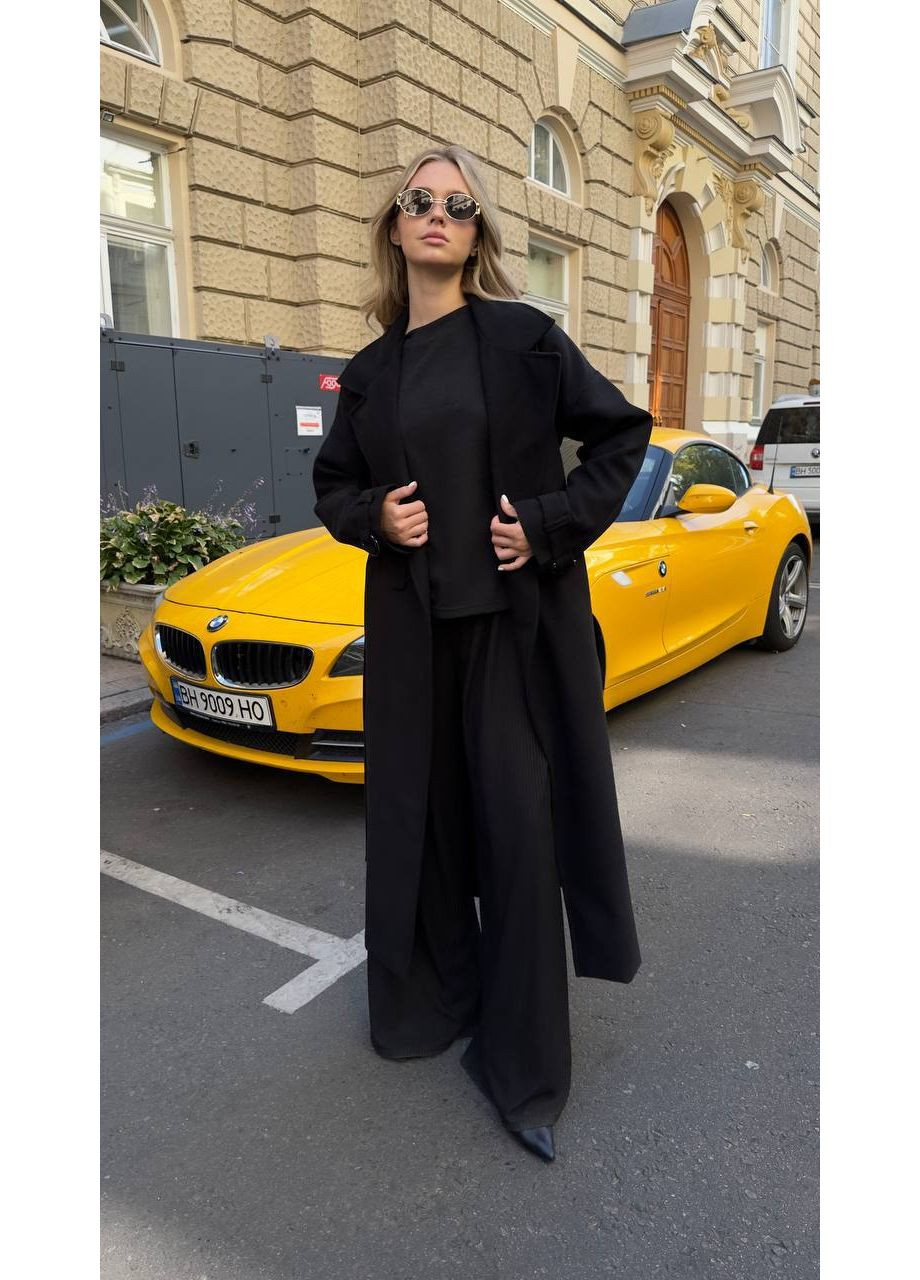 Черное демисезонное Пальто кашемировое утепленное (замеры в описании) DK/DL Мода без кордонів