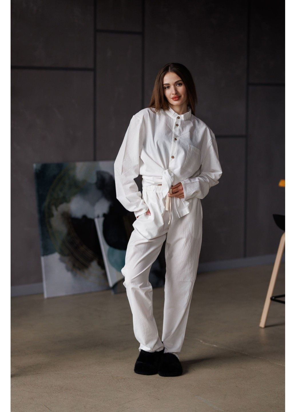 Молочная всесезон пижама женская вареный хлопок tokyo молочная рубашка + брюки Handy Wear