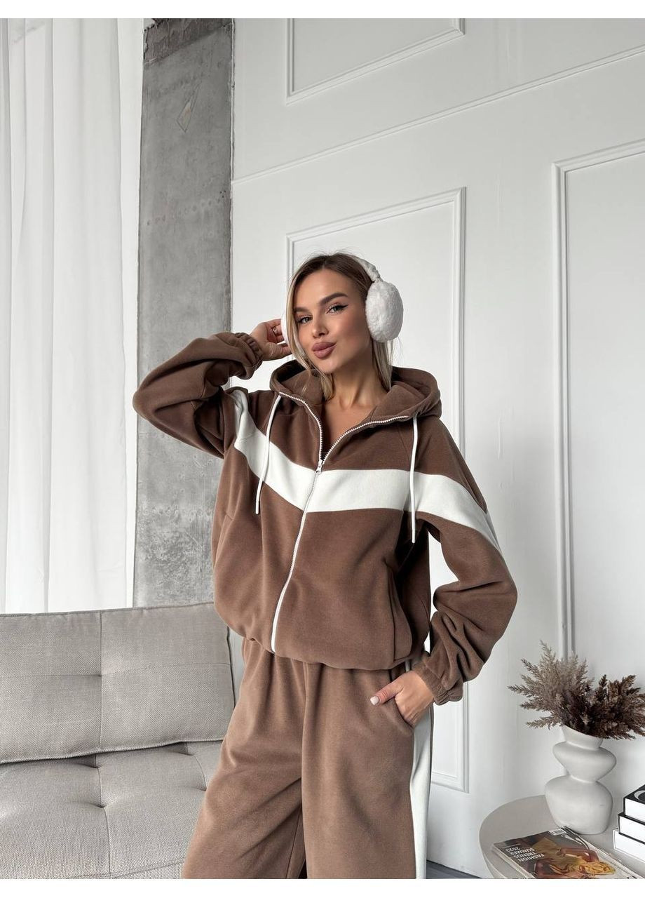 Жіночий флісовий спортивний костюм: худі на блискавці та широкі штани MonCher (370370215)
