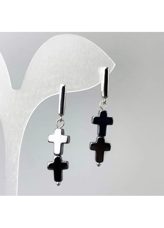 Серьги Гематит Крестик d-8,5х23мм+- L-37мм Хит продаж! No Brand (377314685)