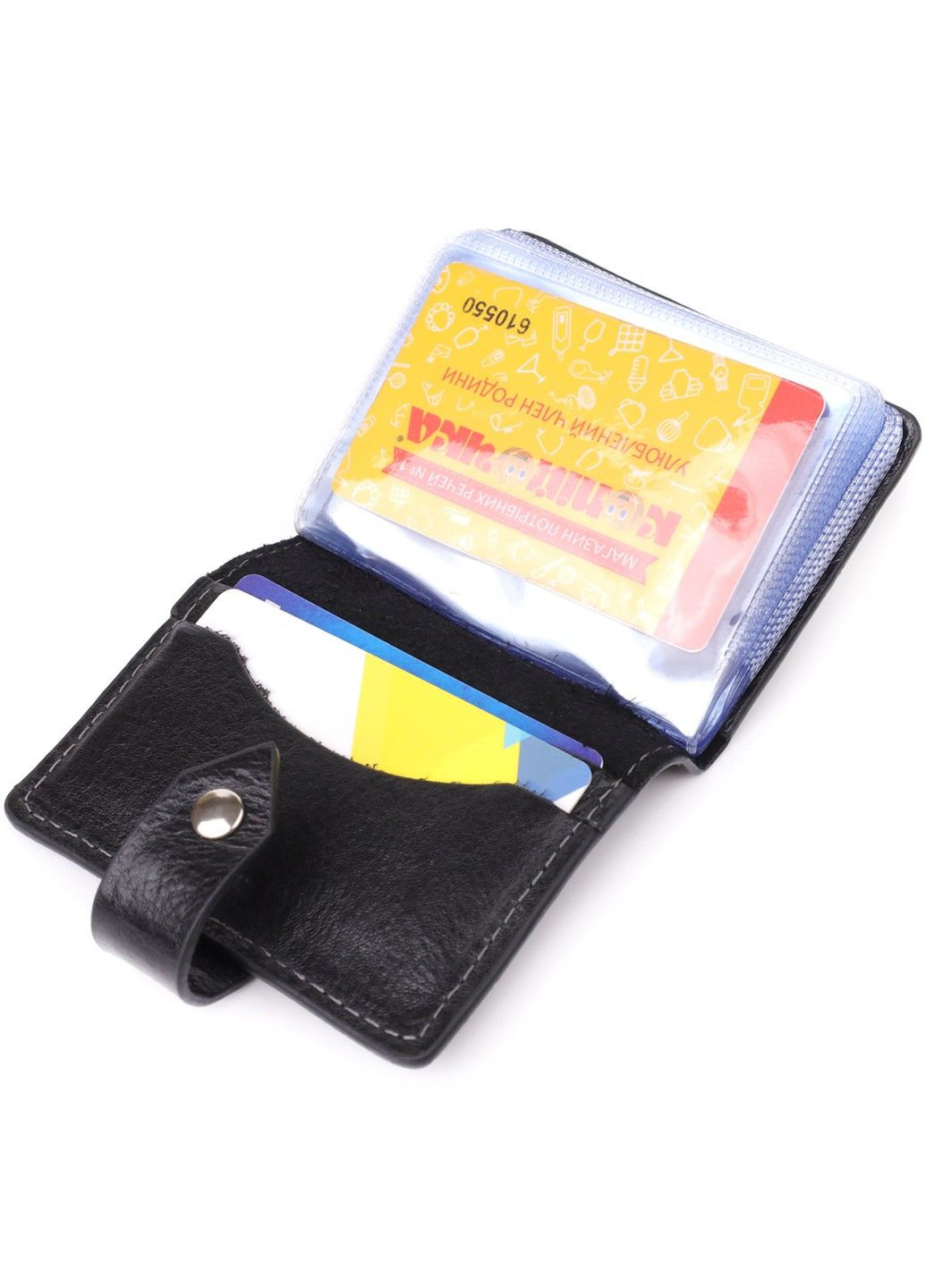 Визитница унисекс из натуральной гладкой кожи 22941 Черная Grande Pelle (330359617)