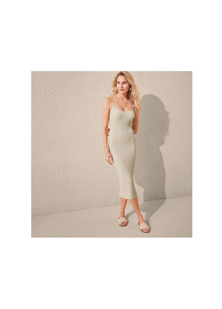 Бежева повсякденний сукня із жатої тканини для жінки lycra® 461986 бежевий Esmara