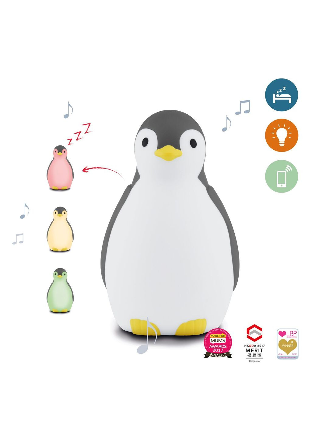 Светильник-ночник с автоматическим отключением Пингвиня Пэм, серый () Zazu ZA-PAM-01 (328398724)