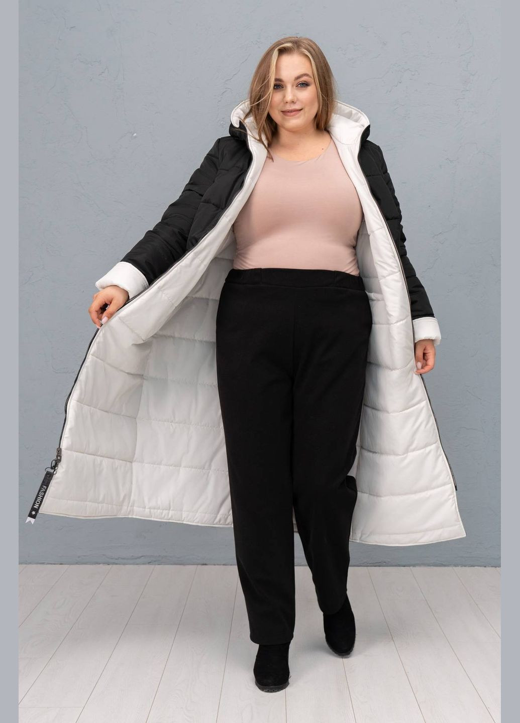 Чорне демісезонне Двостороннє стьобане пальто ПОЛІ чорне (з білим) Tatiana