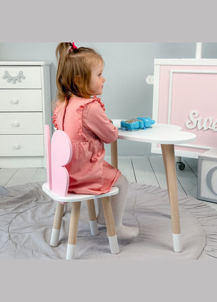 Дитячий білий столик хмарка і стілець метелик рожевий. Білий столик дитячий No Brand (361259118)