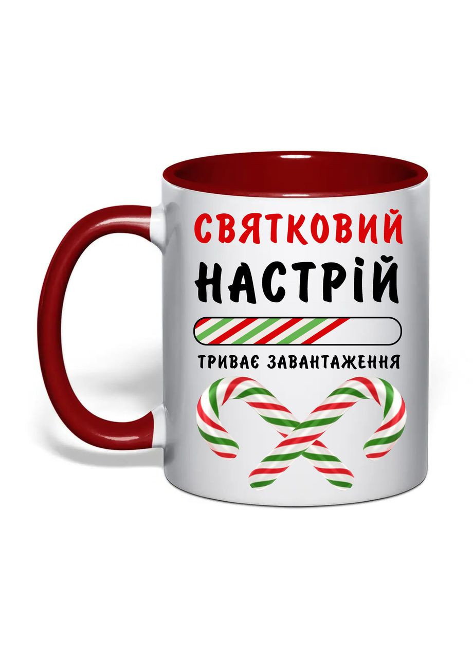 Чашка з друком "Святковий настрій" №1 330 мл (колір бордовий) (30976) No Brand (362506578)