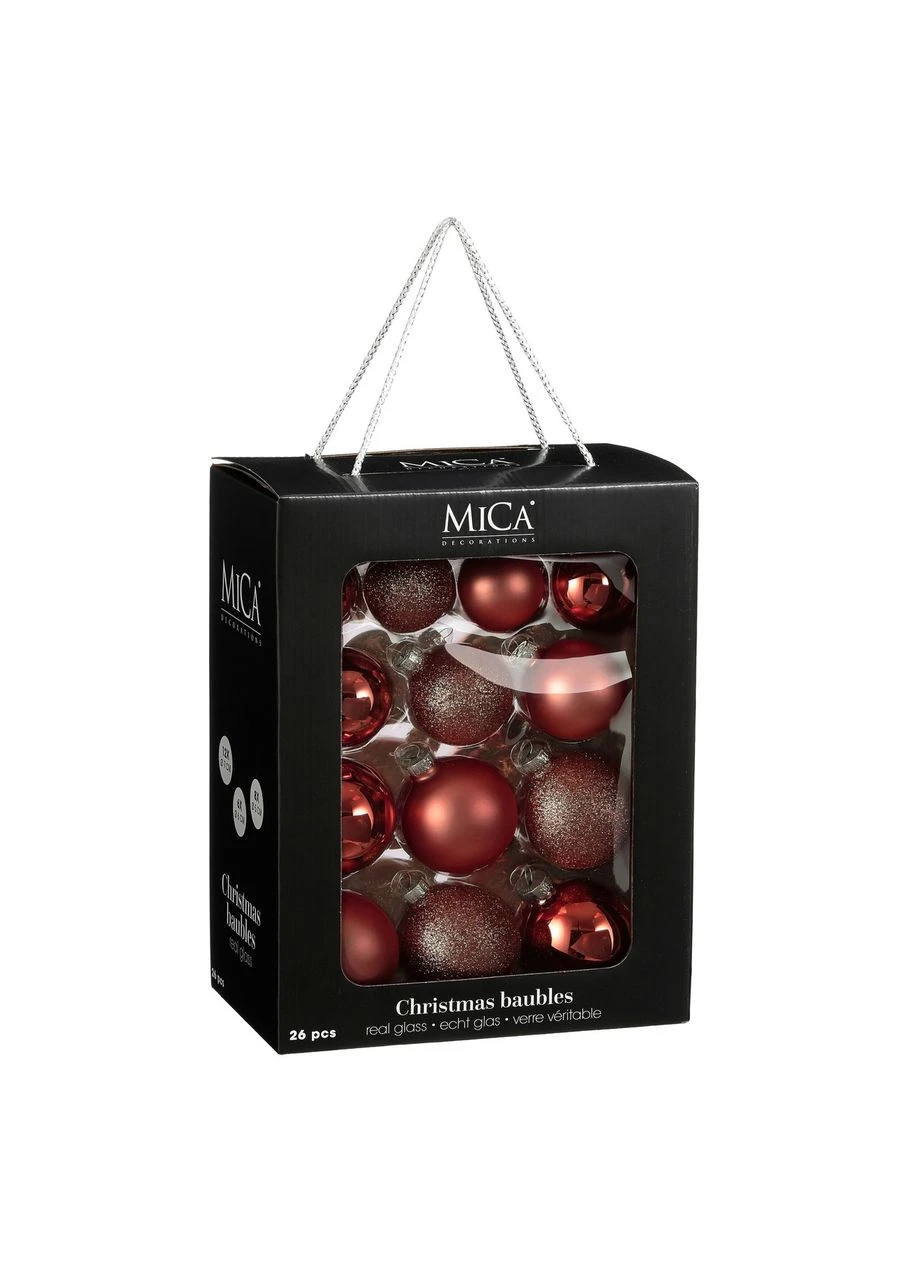Елочные стеклянные шары компл. 26 шт, Ø 7/6/5 см, вишневые MICA Decorations (390715610)