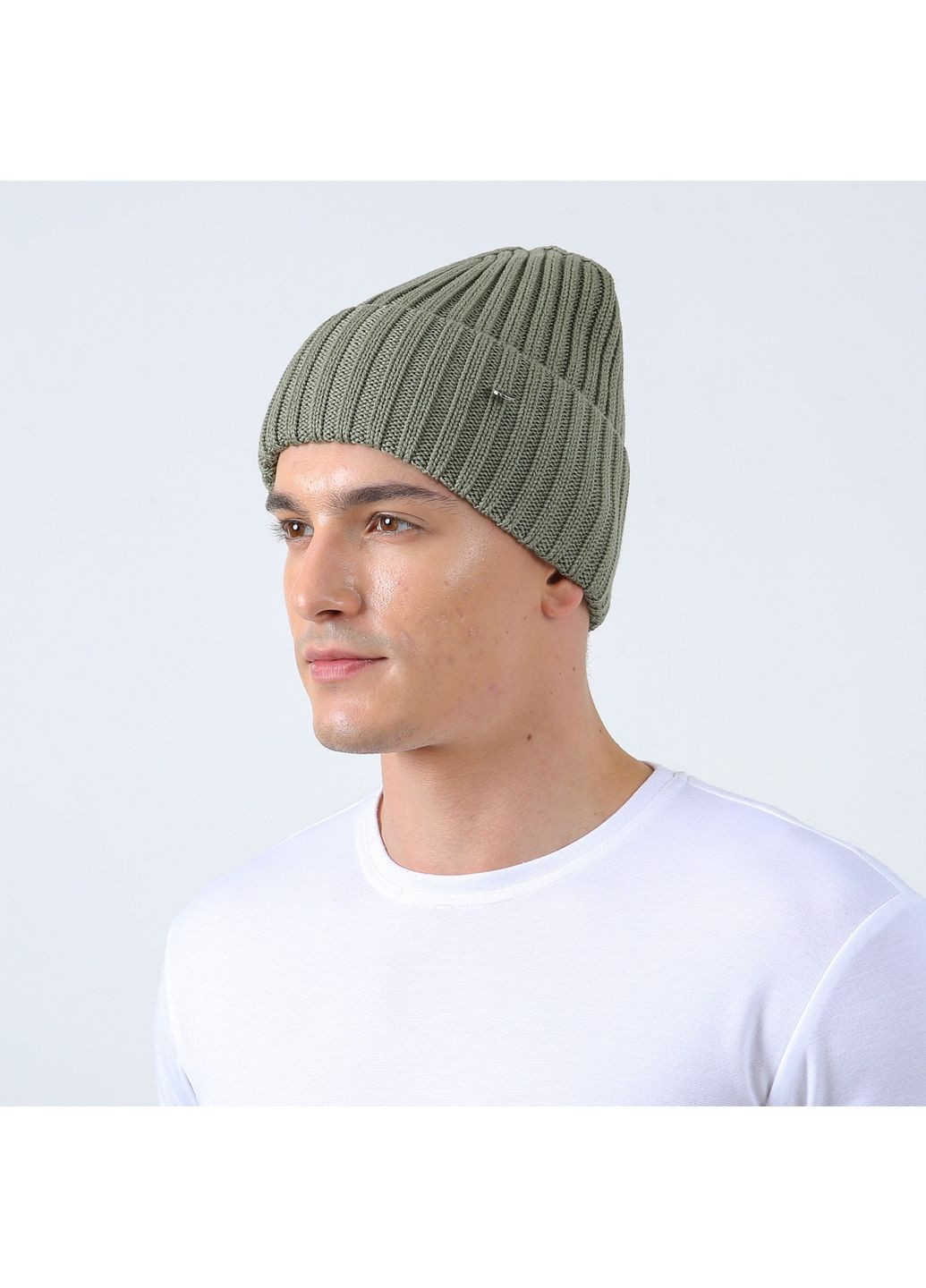 Шапка біні чоловіча бавовна зелена RUFUS 887-695 LuckyLOOK 887-695М (352690854)