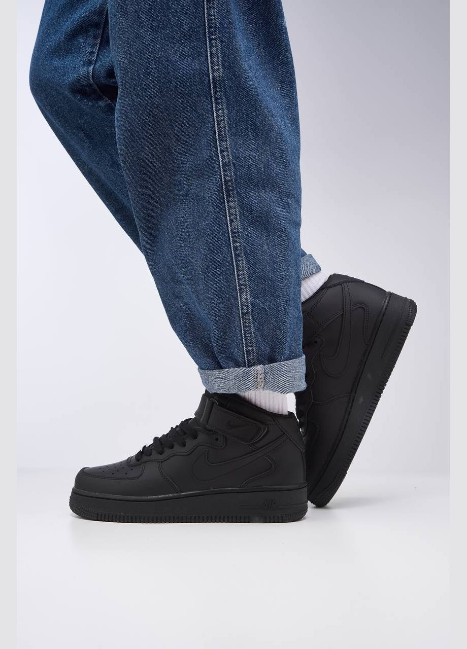 Кроссовки зимние женские и мужские Nike Air Force 1 winter high black fur | Найк Аир Форс 1 высокие черные с мехом No Brand чёрные зима (309006101)