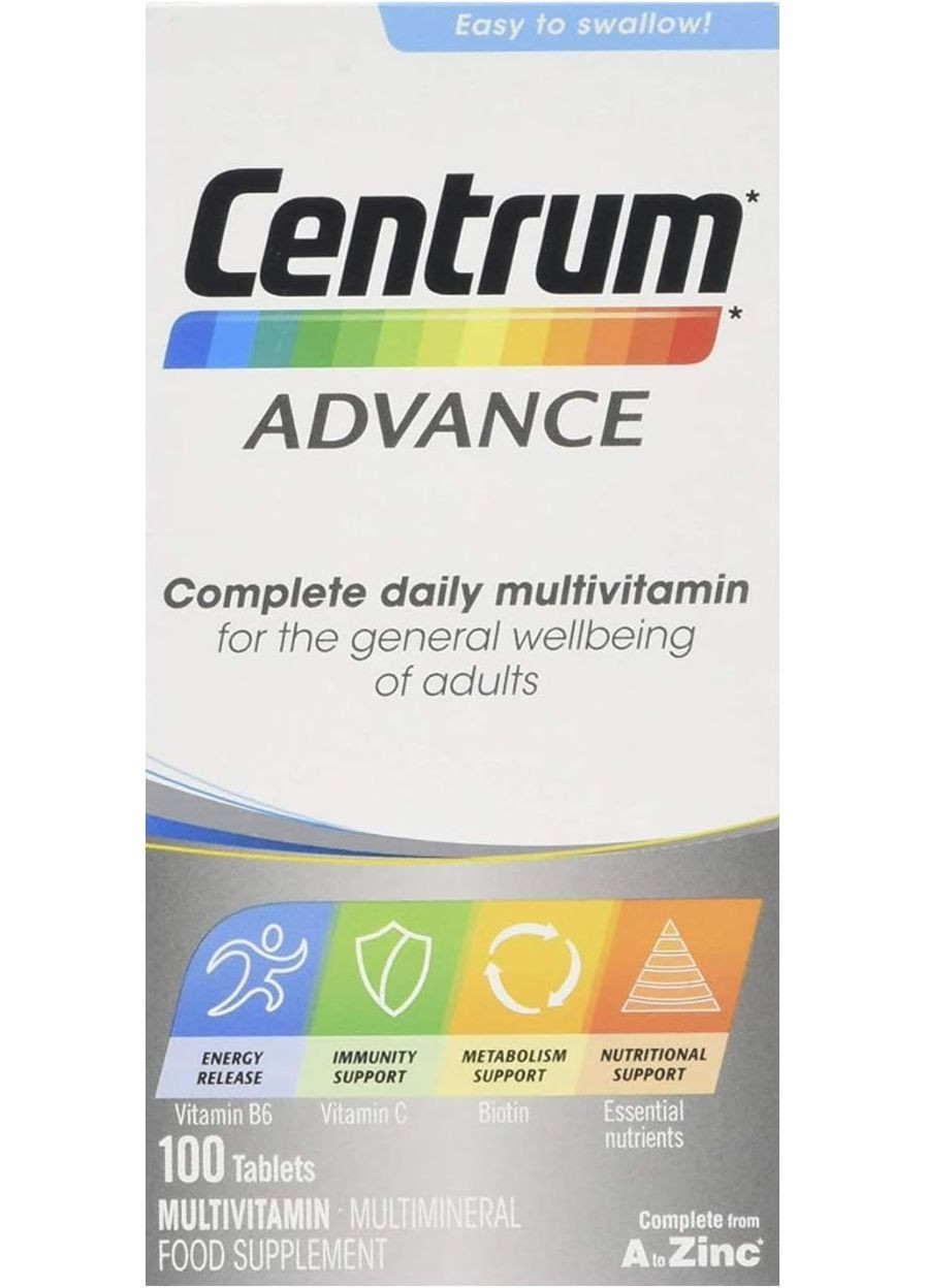 Мультивитамины с минералами для взрослых Advance 100 шт Срок годности 06/23 Centrum (278773942)