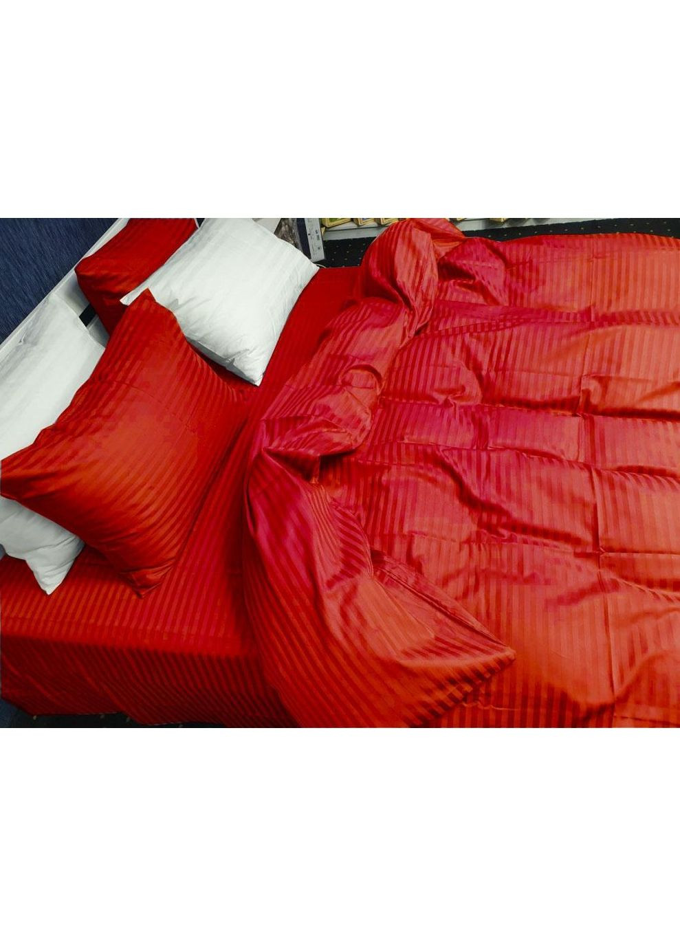 Постільна білизна Червоний страйп сатин PREMIUM Евро розмір, наволочки 70/70 No Brand (363190667)