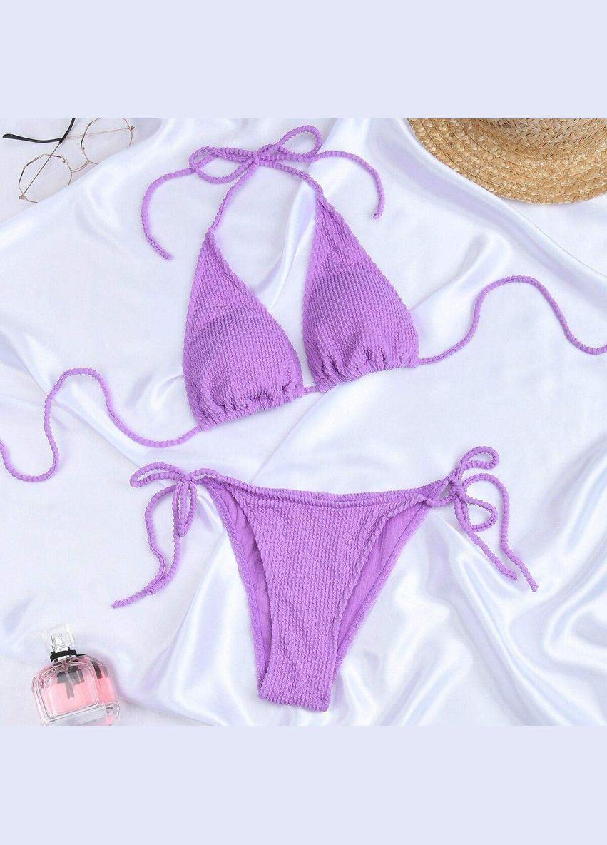 Бузковий літній роздільний купальник із жниварки на зав'язках — бузковий (6123674) роздільний Vakko