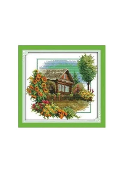 Набор для вышивания по нанесённой на канву схеме "House with flowers".AIDA 14CT printed, 33*31 см Joy Sunday (313613475)