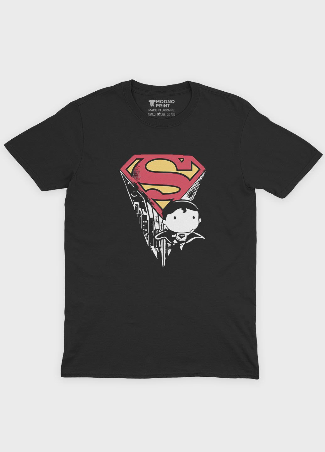 Черная демисезонная футболка для мальчика с принтом супергероя - супермен (ts001-1-bl-006-009-004-b) Modno